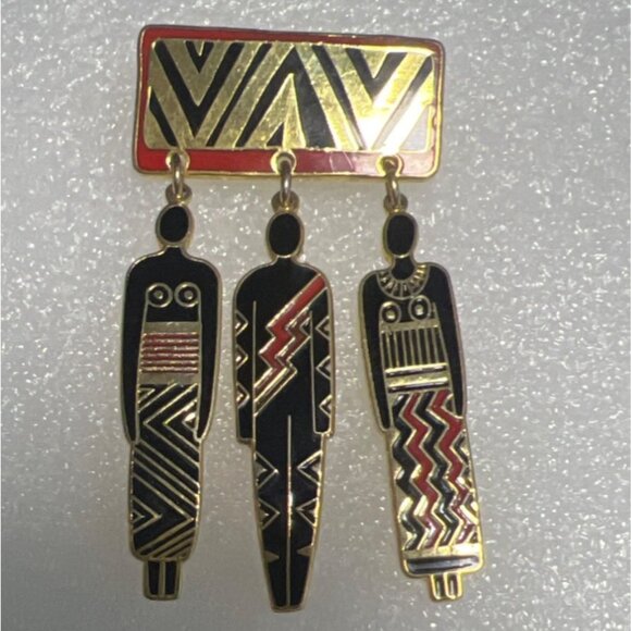 Tribal Unity Laurel Burch Enamel Brooch Pin Jewelry 1993 Spirit Series Kinetic - Picture 11 of 15